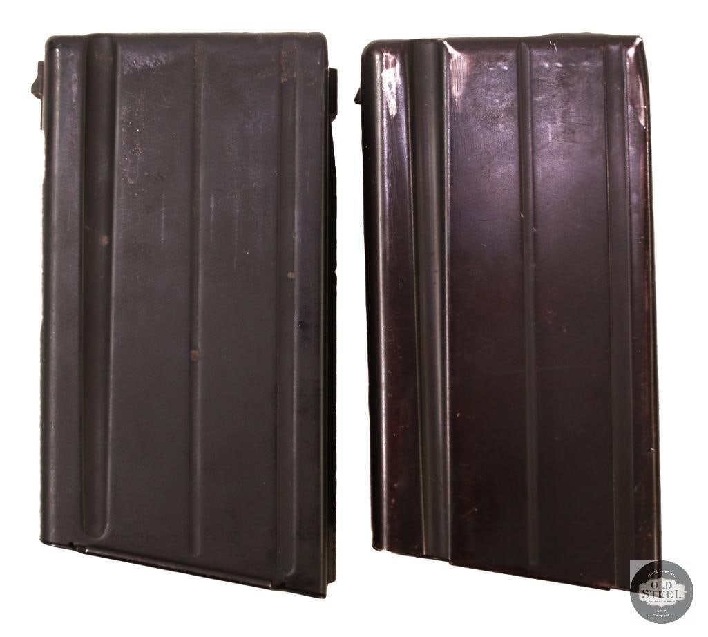 Two FN FAL 20 Round Magazines 7.62x51: Two 20-round magazines for the FN FAL rifle chambered in 7.6251 NATO, consisting of one metric-pattern and one inch-pattern example. Military-style detachable magazines representing both major FAL