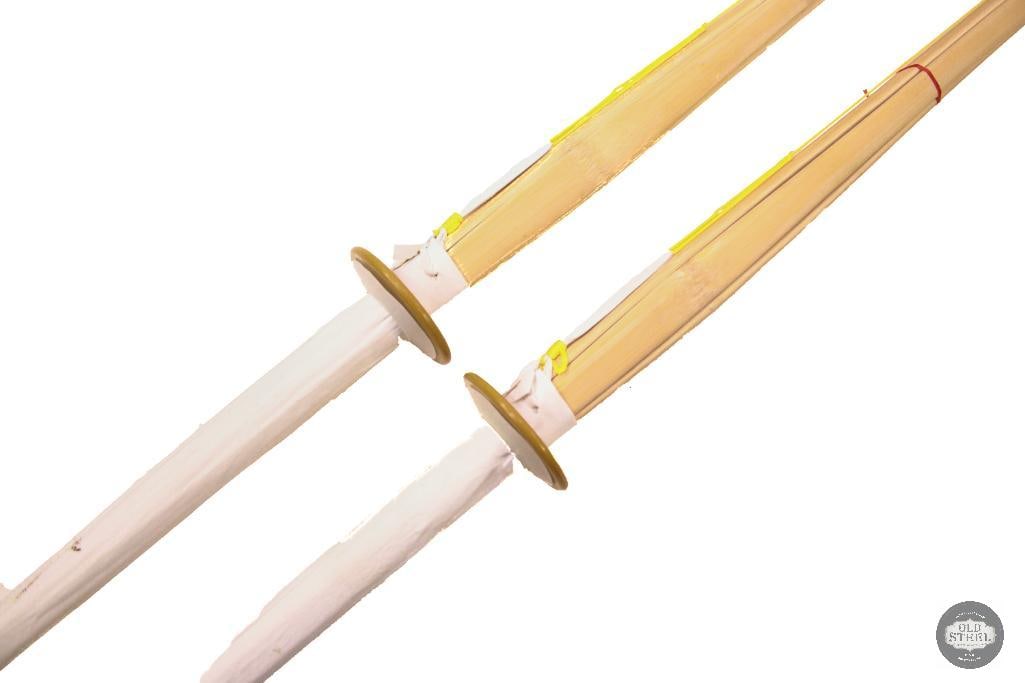 Two Kendo Bamboo Training Swords: Two bamboo kendo training swords (shinai). Traditional practice weapons used for kendo training and martial arts instruction. THIS ITEM IS AS PICTURED WITH NO FURTHER ATTACHMENTS. ALL
