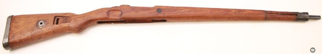 K98K Style Mauser Stock With Bayonet Lug & Butt Plate: K98k-style Mauser rifle stock fitted with bayonet lug and butt plate. Military-pattern wooden stock produced in the classic German service configuration. 