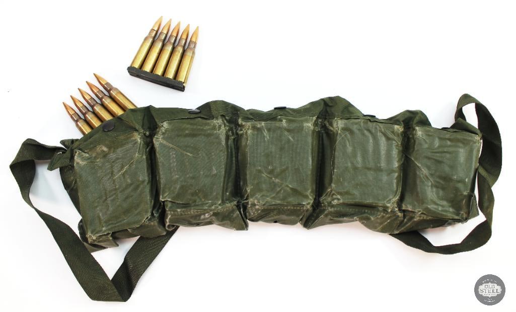 75rds Clipped 7.62 NATO Ammunition in Weather Resistant Bandoleer: 75rds Clipped 7.62 NATO Ammunition in Weather Resistant Bandoleer. Dated 1992 on the bandoleer THIS ITEM IS AS PICTURED WITH NO FURTHER ATTACHMENTS. ALL SALES ARE FINAL. PLEASE REFER TO