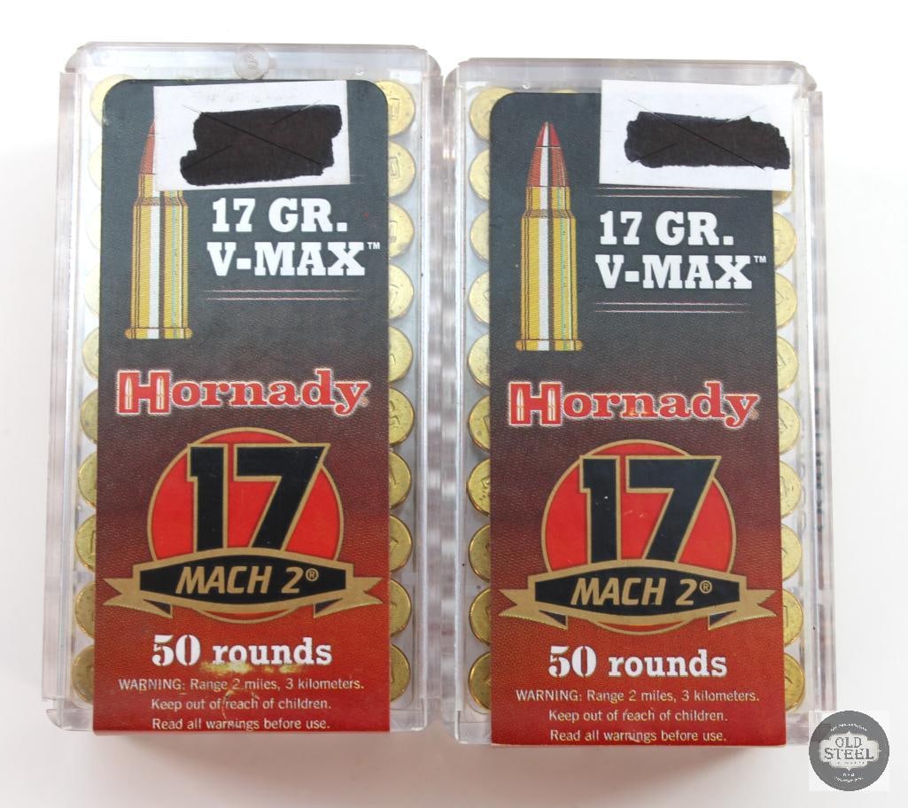 2 Boxes Hornady 17HM2 V-Max 17gr Ammunition - 100rds: 2 Boxes Hornady 17HM2 V-Max 17gr Ammunition - 100rds THIS ITEM IS AS PICTURED WITH NO FURTHER ATTACHMENTS. ALL SALES ARE FINAL. PLEASE REFER TO THE AUCTION DESCRIPTION, LOT