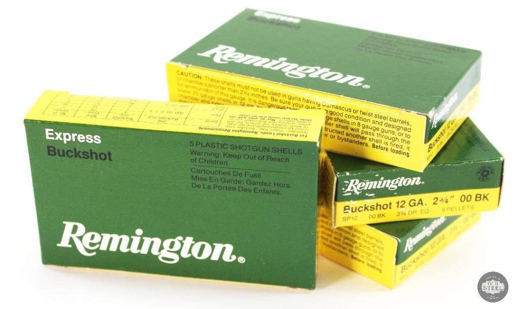 4 Boxes Remington 12ga 2-3/4in Shotshell Ammunition - 00 Buck - 20rds: 4 Boxes Remington 12ga 2-3/4in Shotshell Ammunition - 00 Buck - 20rds THIS ITEM IS AS PICTURED WITH NO FURTHER ATTACHMENTS. ALL SALES ARE FINAL. PLEASE REFER TO THE AUCTION DESCRIPTION,