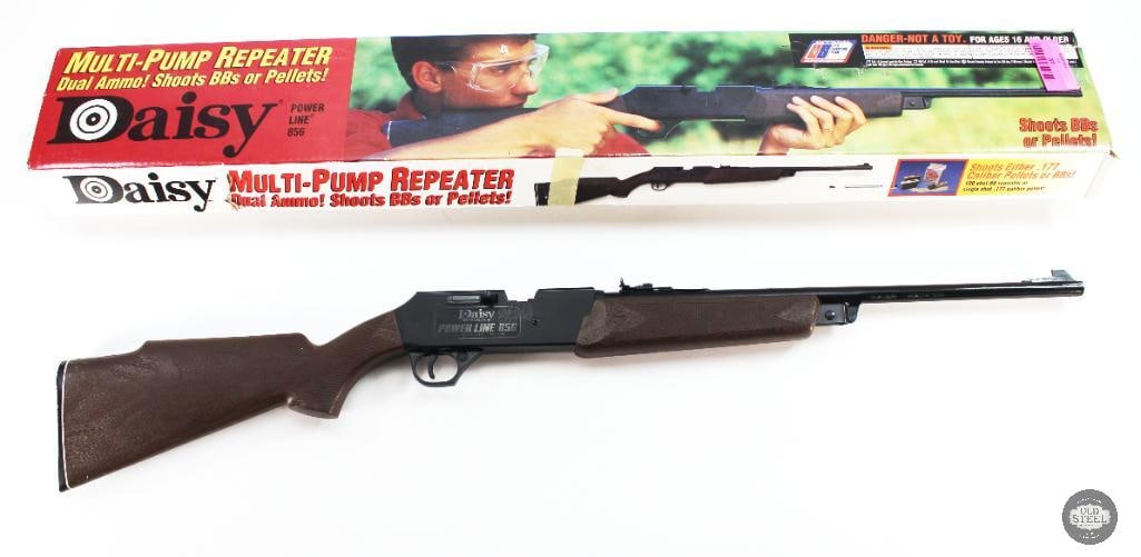 Daisy PowerLine 856 .177 Caliber BB/Pellet Rifle in Box: Excellent condition Daisy PowerLine 856 air rifle in .177 caliber. Shoots both BB and Pellet ammunition. Comes with original box. THIS ITEM IS AS PICTURED WITH NO FURTHER