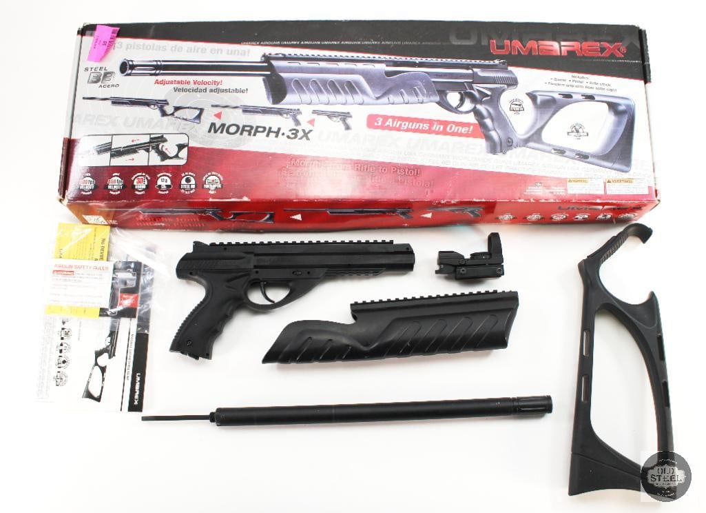 LNIB Umarex Morph 3X BB/Pellet CO2 Air Gun with Box and Optic: Umarex Morph 3X pellet gun in .177 Cal. Like new in box with reflex sight included. CO2 powered airgun. THIS ITEM IS AS PICTURED WITH NO FURTHER ATTACHMENTS. ALL SALES ARE FINAL. PLEASE