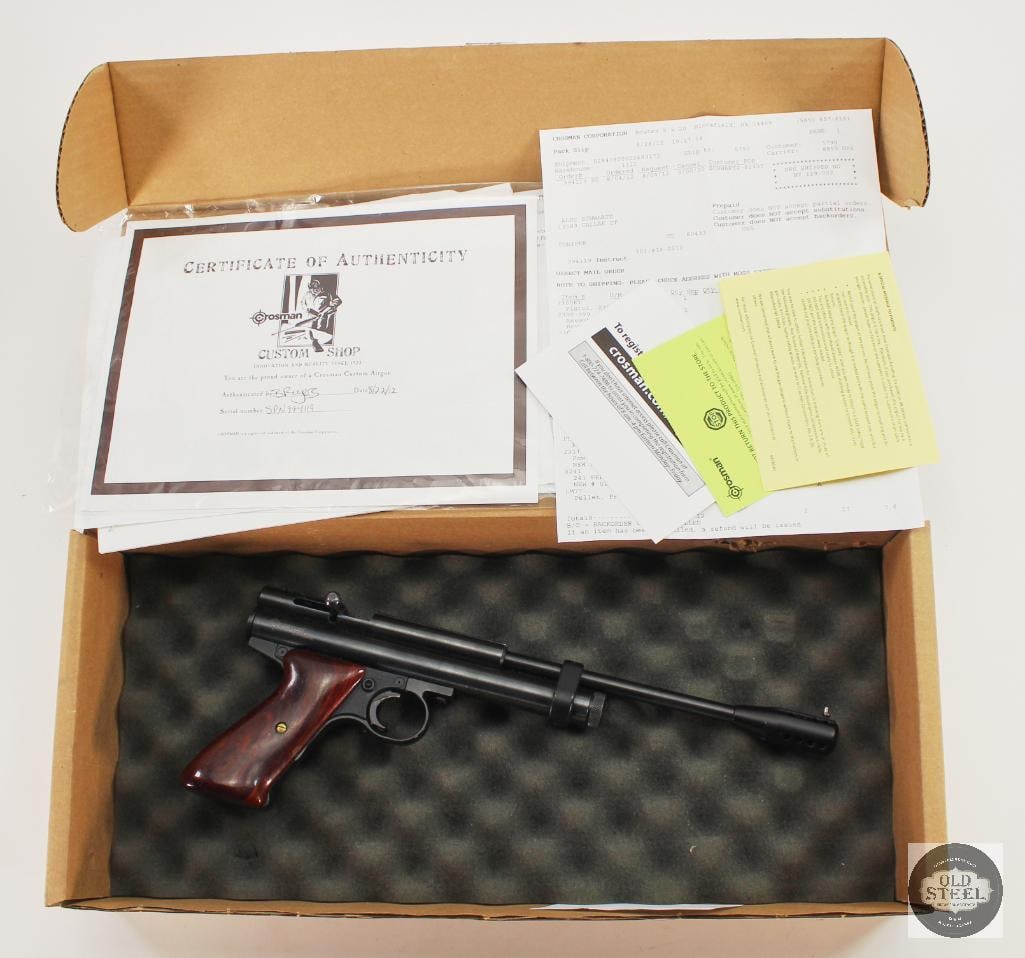 Crosman Model 2300 Custom Air Pistol CO2 in Box with Papers: Crosman Model 2300 custom air pistol in .177 cal. Has paperwork including a Certificate of Authenticity for the custom pistol. CO2 powered, excellent condition. THIS ITEM IS AS