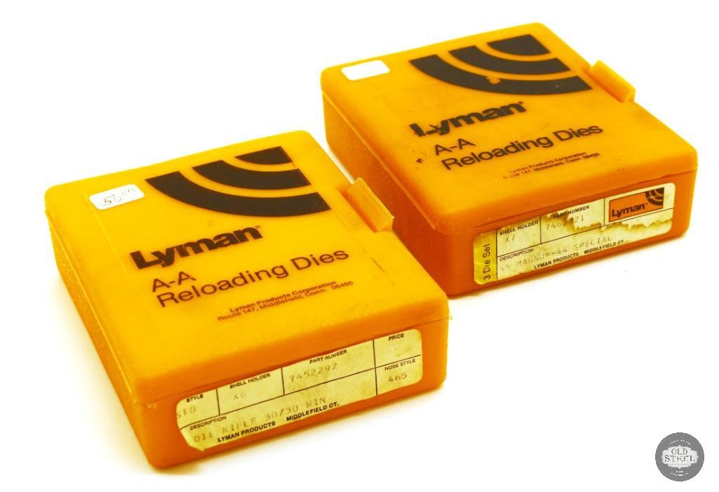 Lot of 2 Lyman Reloading Die Sets - 44 MAG/SPL and 30-30 WIN: Lot of 2 Lyman Reloading Die Sets - 44 MAG/SPL and 30-30 WIN THIS ITEM IS AS PICTURED WITH NO FURTHER ATTACHMENTS. ALL SALES ARE FINAL. PLEASE REFER T