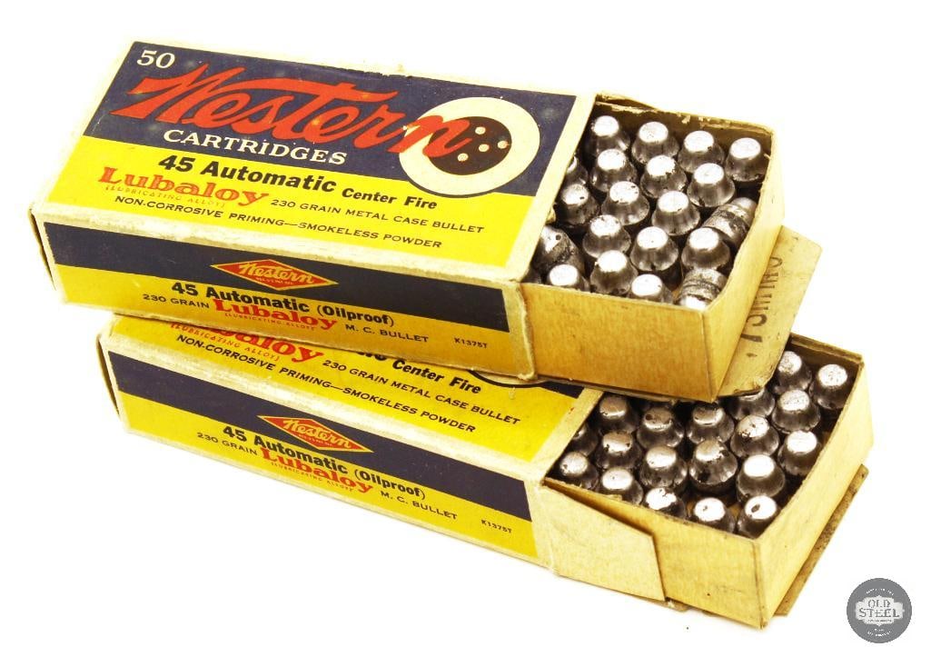 200ct 45 Caliber 200gr Lead Semi Wadcutter Bullets in Vintage Western Ammo Boxes: 200ct 45 Caliber 200gr Lead Semi Wadcutter Bullets in Vintage Western Ammo Boxes THIS ITEM IS AS PICTURED WITH NO FURTHER ATTACHMENTS. ALL SALES ARE F