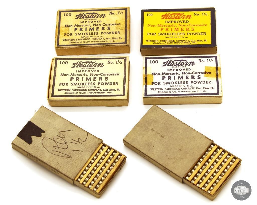 6 Boxes Vintage Western No. 1-1/2 Primers - 595ct: 6 Boxes Vintage Western No. 1-1/2 Primers - 595ct THIS ITEM IS AS PICTURED WITH NO FURTHER ATTACHMENTS. ALL SALES ARE FINAL. PLEASE REFER TO THE AUCTI