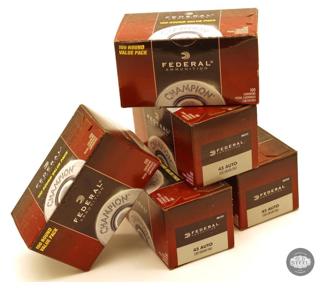 500rds Federal 45 Auto 230gr FMJ Ammunition: 500rds Federal 45 Auto 230gr FMJ Ammunition THIS ITEM IS AS PICTURED WITH NO FURTHER ATTACHMENTS. ALL SALES ARE FINAL. PLEASE REFER TO THE AUCTION DES