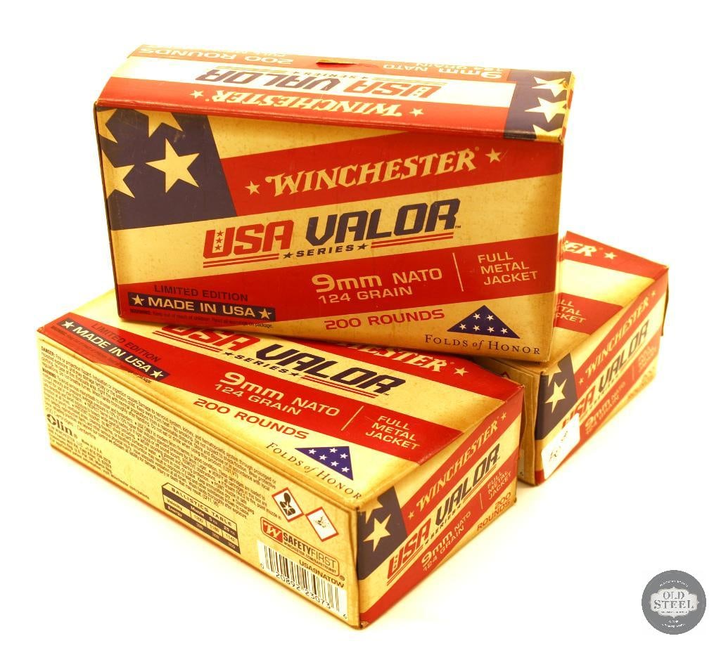 600rds Winchester USA Valor Series 9mm Luger 124gr FMJ Ammunition: 600rds Winchester USA Valor Series 9mm Luger 124gr FMJ Ammunition THIS ITEM IS AS PICTURED WITH NO FURTHER ATTACHMENTS. ALL SALES ARE FINAL. PLEASE REFER TO THE AUCTION DESCRIPTION, LOT