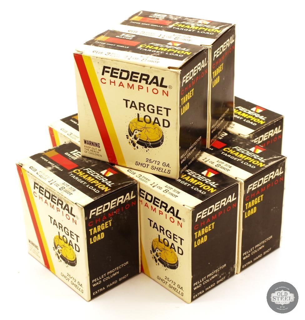 200rds Vintage Federal Champion 12ga 2-3/4in 1-1/8oz No. 8 Ammunition: 200rds Vintage Federal Champion 12ga 2-3/4in 1-1/8oz No. 8 Ammunition THIS ITEM IS AS PICTURED WITH NO FURTHER ATTACHMENTS. ALL SALES ARE FINAL. PLEAS
