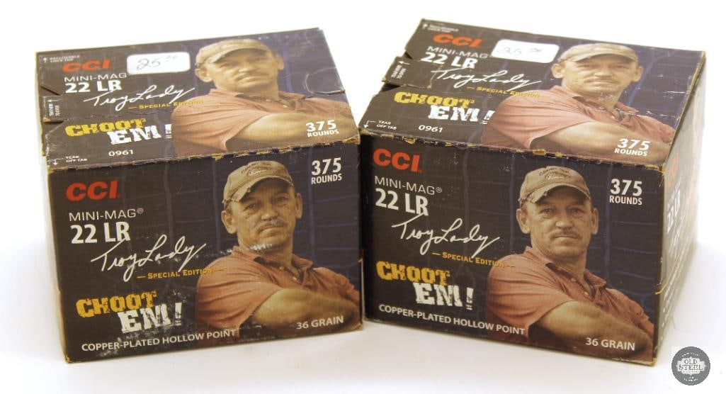 750rds CCI Mini-Mag 22LR Troy Landry "Choot Em" Special Edition Ammunition: 750rds CCI Mini-Mag 22LR Troy Landry "Choot Em" Special Edition Ammunition THIS ITEM IS AS PICTURED WITH NO FURTHER ATTACHMENTS. ALL SALES ARE FINAL. PLEASE REFER TO THE AUCTION