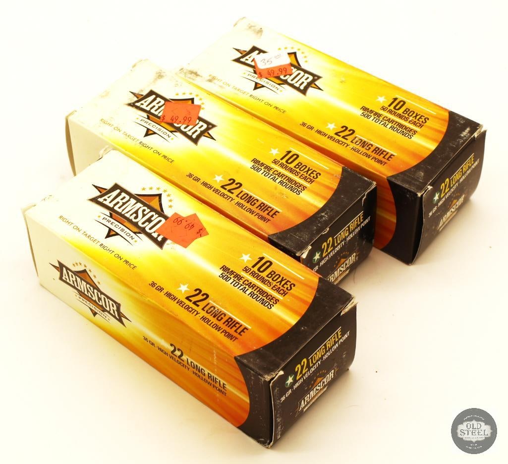 1500rds Armscor 22LR 36gr HP Ammunition: 1500rds Armscor 22LR 36gr HP Ammunition THIS ITEM IS AS PICTURED WITH NO FURTHER ATTACHMENTS. ALL SALES ARE FINAL. PLEASE REFER TO THE AUCTION DESCRIPTION, LOT #1 DESCRIPTION AND