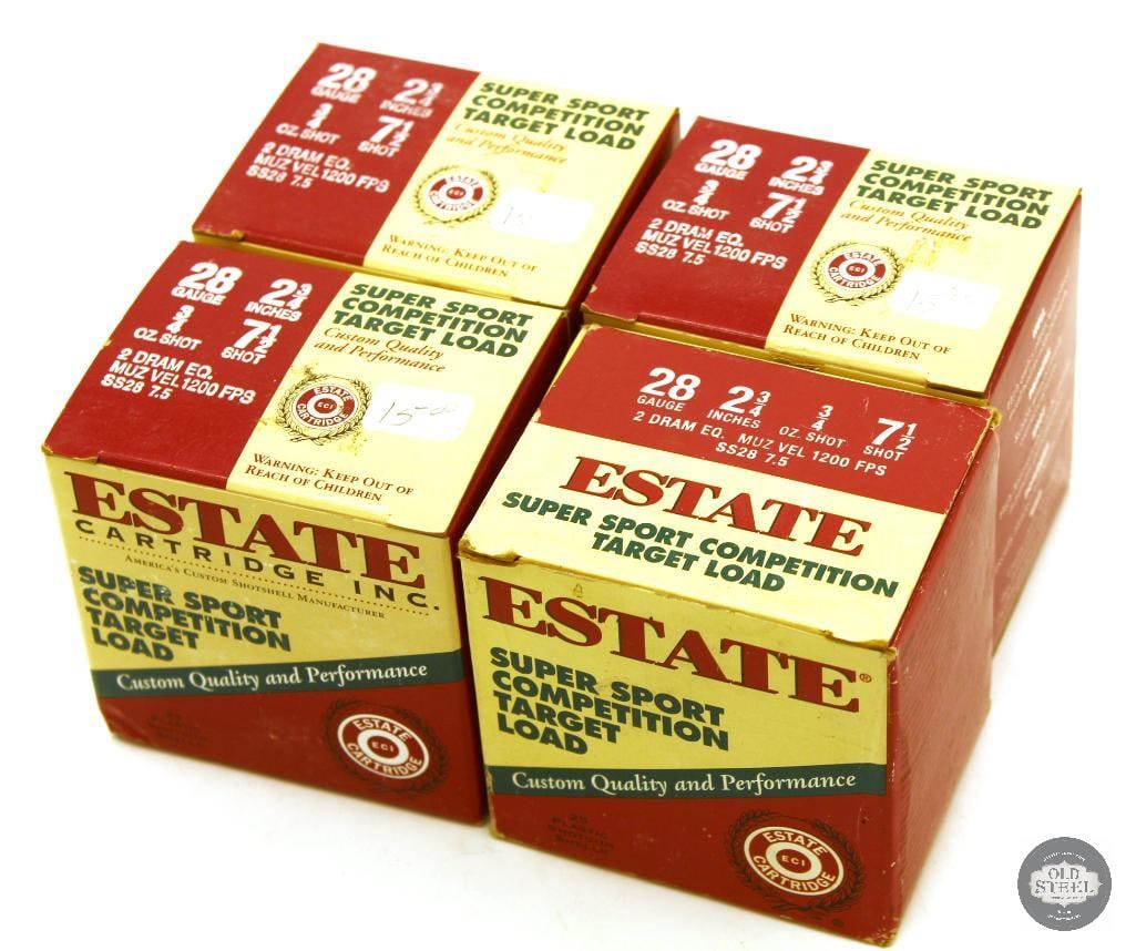 100rds Estate Cartridge 28ga 2-3/4 Inch 3/4oz No. 7-1/2 Shot Ammunition: 100rds Estate Cartridge 28ga 2-3/4 Inch 3/4oz No. 7-1/2 Shot Ammunition THIS ITEM IS AS PICTURED WITH NO FURTHER ATTACHMENTS. ALL SALES ARE FINAL. PLEASE REFER TO THE AUCTION DESCRIPTION,