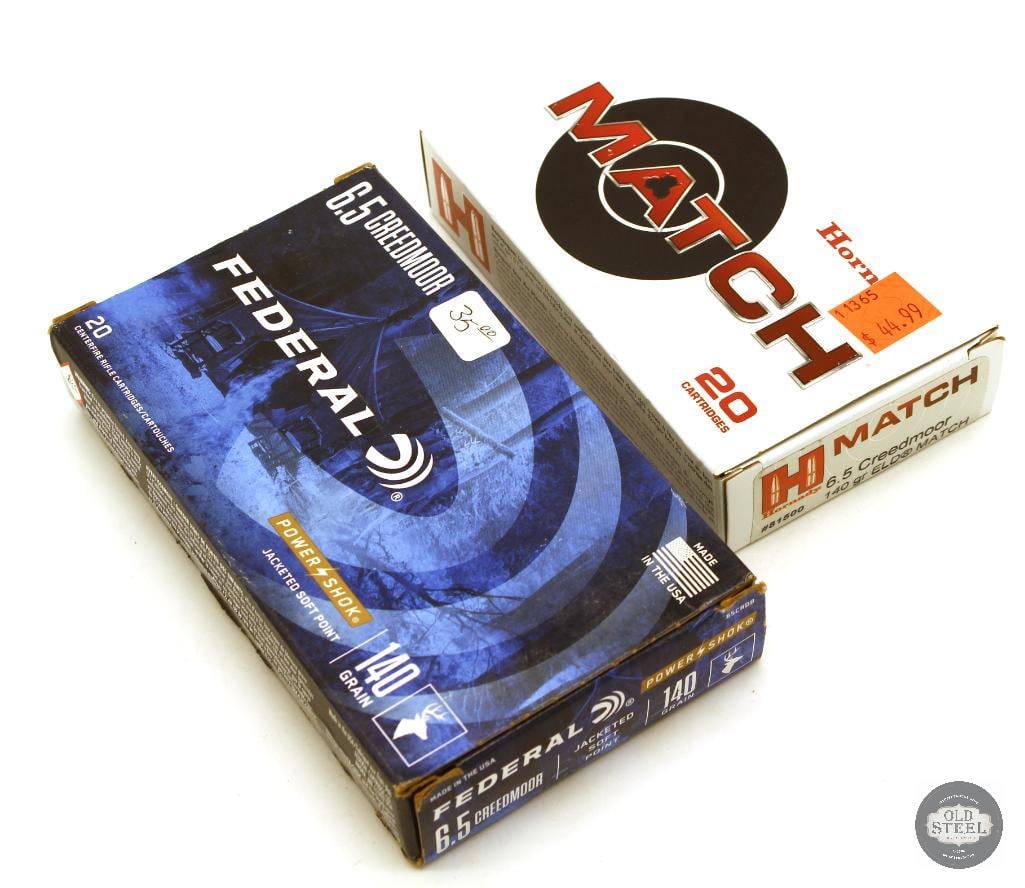 40rds 6.5 Creedmoor 140gr Ammunition - Hornady, Federal: Federal 140gr JSP - 20rds Hornady Match 140gr ELD MATCH - 20rds THIS ITEM IS AS PICTURED WITH NO FURTHER ATTACHMENTS. ALL SALES ARE FINAL. PLEASE REFER TO THE AUCTION DESCRIPTION,