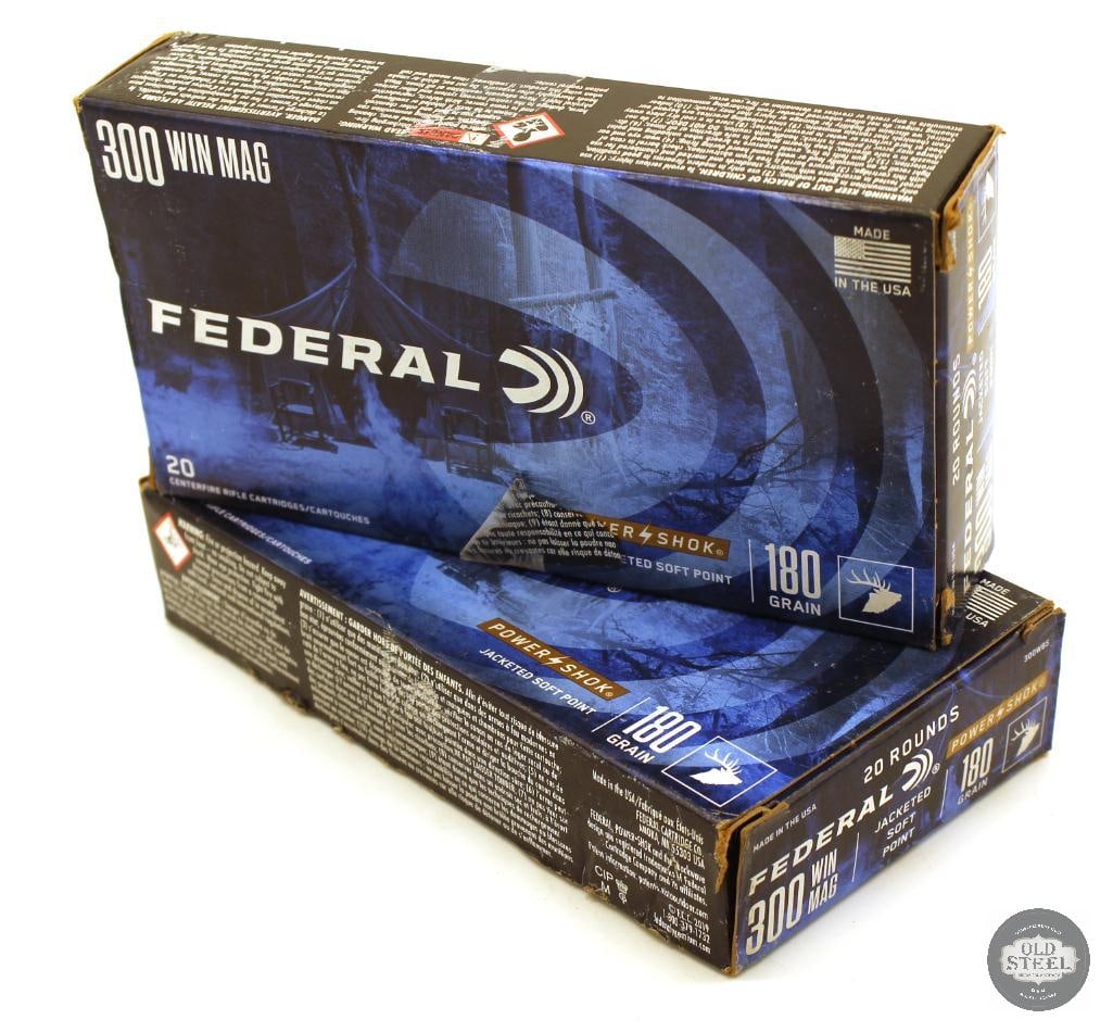 40rds Federal Power Shok 300 WIN MAG 180gr JSP Ammunition: 40rds Federal Power Shok 300 WIN MAG 180gr JSP Ammunition THIS ITEM IS AS PICTURED WITH NO FURTHER ATTACHMENTS. ALL SALES ARE FINAL. PLEASE REFER TO THE AUCTION DESCRIPTION, LOT