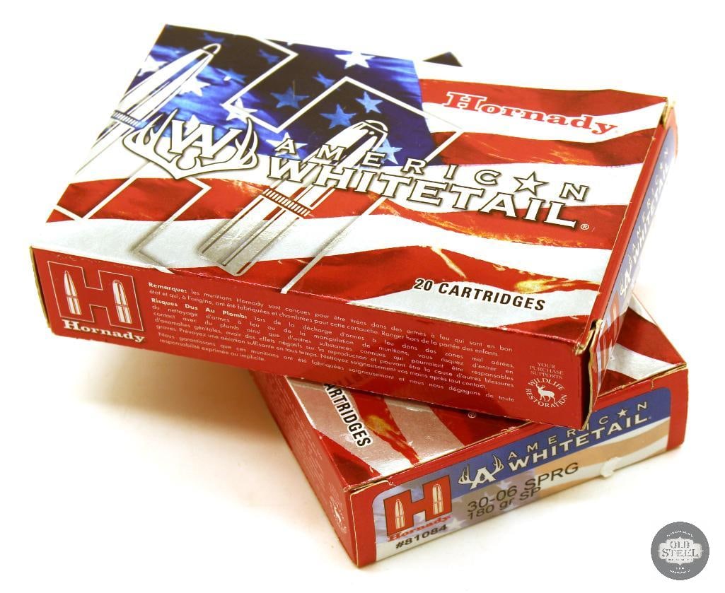 40rds Hornady American Whitetail 30-06 SPRG 180gr SP Ammunition: 40rds Hornady American Whitetail 30-06 SPRG 180gr SP Ammunition THIS ITEM IS AS PICTURED WITH NO FURTHER ATTACHMENTS. ALL SALES ARE FINAL. PLEASE REFE