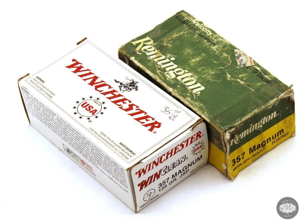 88rds 357 Magnum Ammunition - Winchester, Remington: Remington 357 Magnum 158gr SJHP - 50rds - Nickel Plated Brass Winchester 357 Magnum 125gr JSP - 38rds THIS ITEM IS AS PICTURED WITH NO FURTHER ATTACHMENTS. ALL SALES ARE FINAL. PLEASE