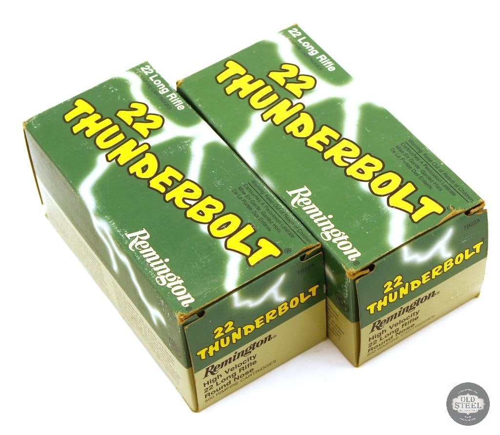 1000rds Remington 22 Thunderbolt 22LR Ammunition: 1000rds Remington 22 Thunderbolt 22LR Ammunition THIS ITEM IS AS PICTURED WITH NO FURTHER ATTACHMENTS. ALL SALES ARE FINAL. PLEASE REFER TO THE AUCTIO
