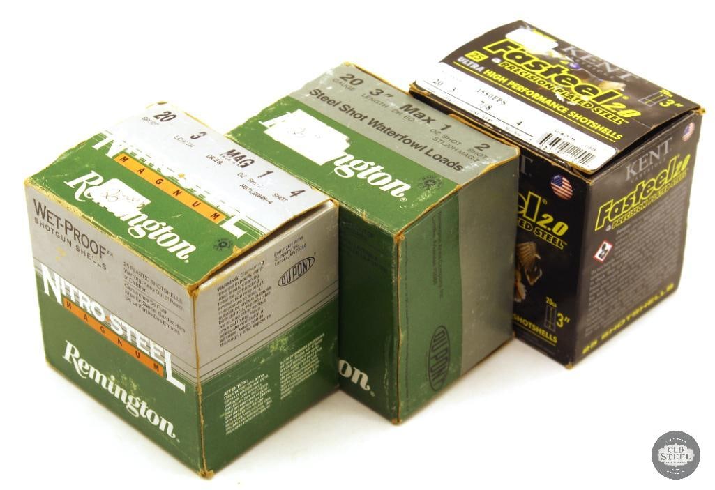 75rds 20ga 3 Inch Shotshell Ammunition - Remington and Kent: Remington Nitro Steel Magnum - 25rds Remington Steel Shot Waterfowl Loads - 25rds Kent Cartridge Fasteel - 25rds THIS ITEM IS AS PICTURED WITH