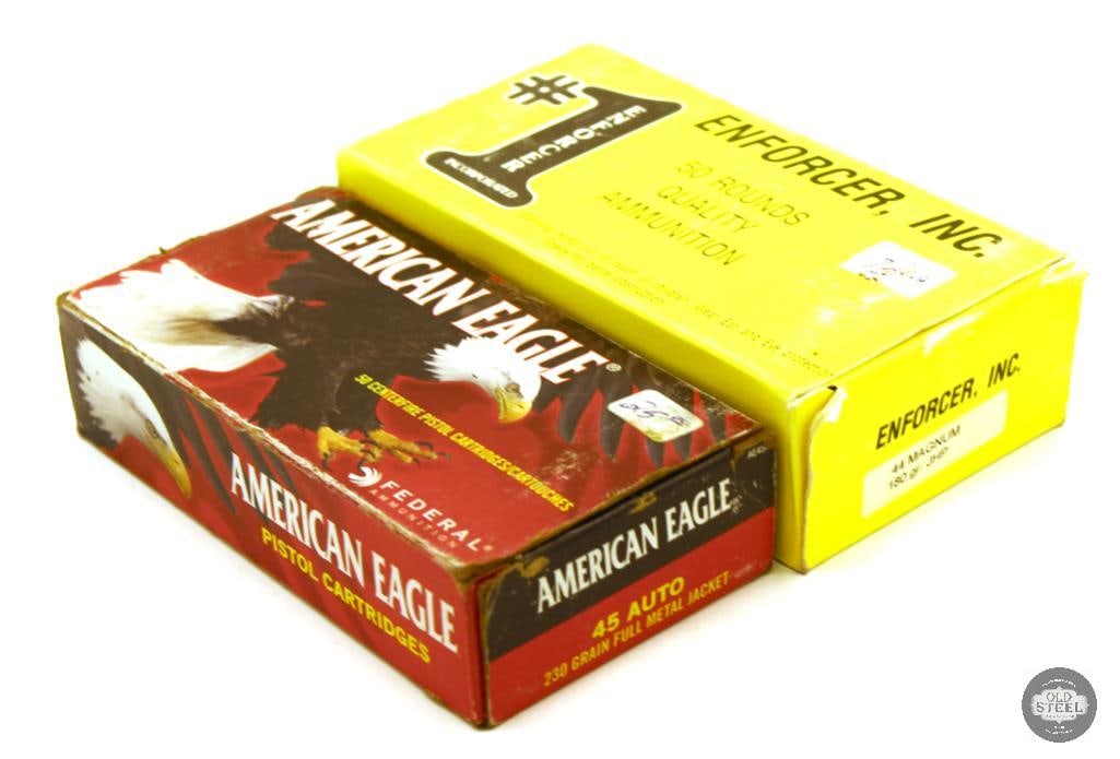 50rds Federal 45 AUTO 230gr FMJ - 50rds Enforcer INC 44 MAG 180gr JHP: 50rds Federal 45 AUTO 230gr FMJ - 50rds Enforcer INC 44 MAG 180gr JHP THIS ITEM IS AS PICTURED WITH NO FURTHER ATTACHMENTS. ALL SALES ARE FINAL. PLEAS
