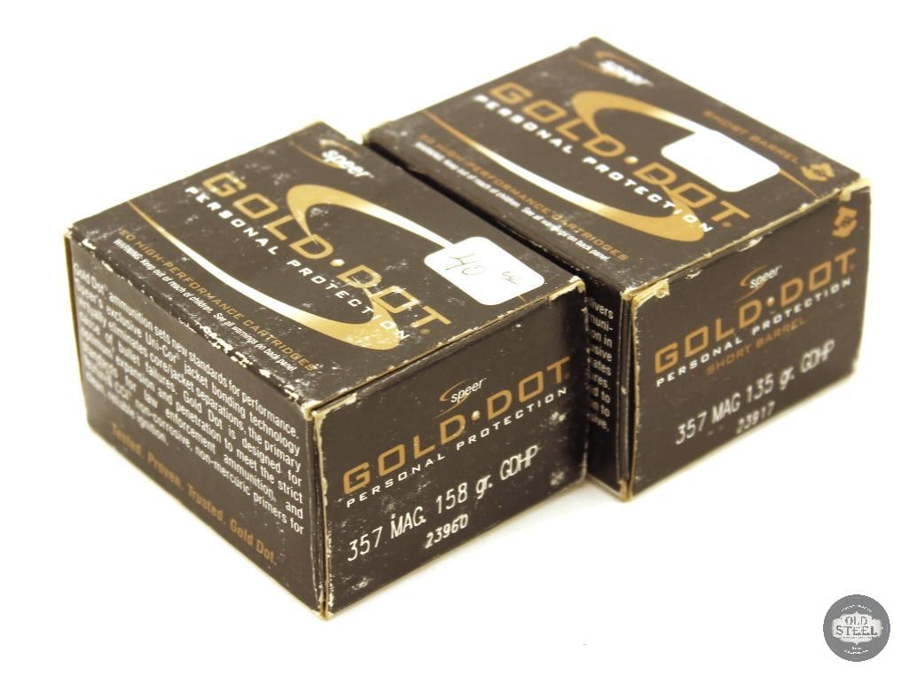 40rds Speer Gold Dot 357 MAG GJHP Ammunition: 1 box 135gr GHP Short Barrel - 20rds 1 box 158gr GDHP - 20rds THIS ITEM IS AS PICTURED WITH NO FURTHER ATTACHMENTS. ALL SALES ARE FINAL. PLEASE REFER TO THE AUCTION DESCRIPTION, LOT