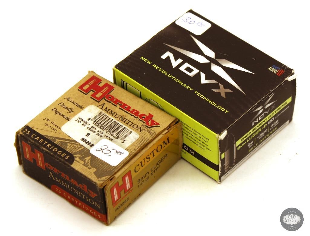 40rds 9mm Luger Defensive Ammunition - NovX, Hornady: Hornady Custom 147gr XTP - 23rds NovX +P 65gr - 20rds THIS ITEM IS AS PICTURED WITH NO FURTHER ATTACHMENTS. ALL SALES ARE FINAL. PLEASE REFER TO THE AUCTION DESCRIPTION, LOT