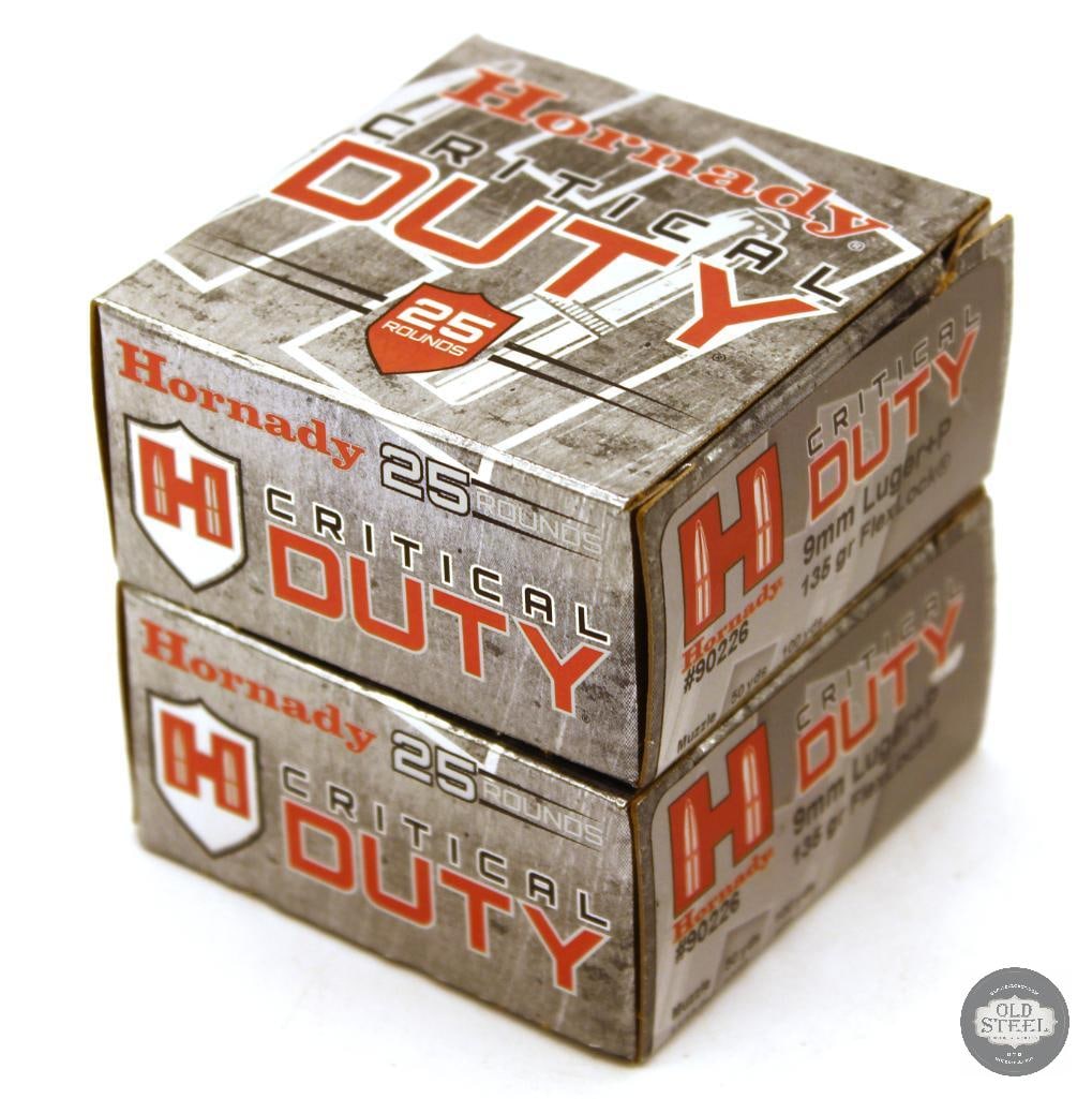 50rds Hornady Critical Duty 9mm Luger +P 135gr FlexLock Ammunition: 50rds Hornady Critical Duty 9mm Luger +P 135gr FlexLock Ammunition THIS ITEM IS AS PICTURED WITH NO FURTHER ATTACHMENTS. ALL SALES ARE FINAL. PLEASE R