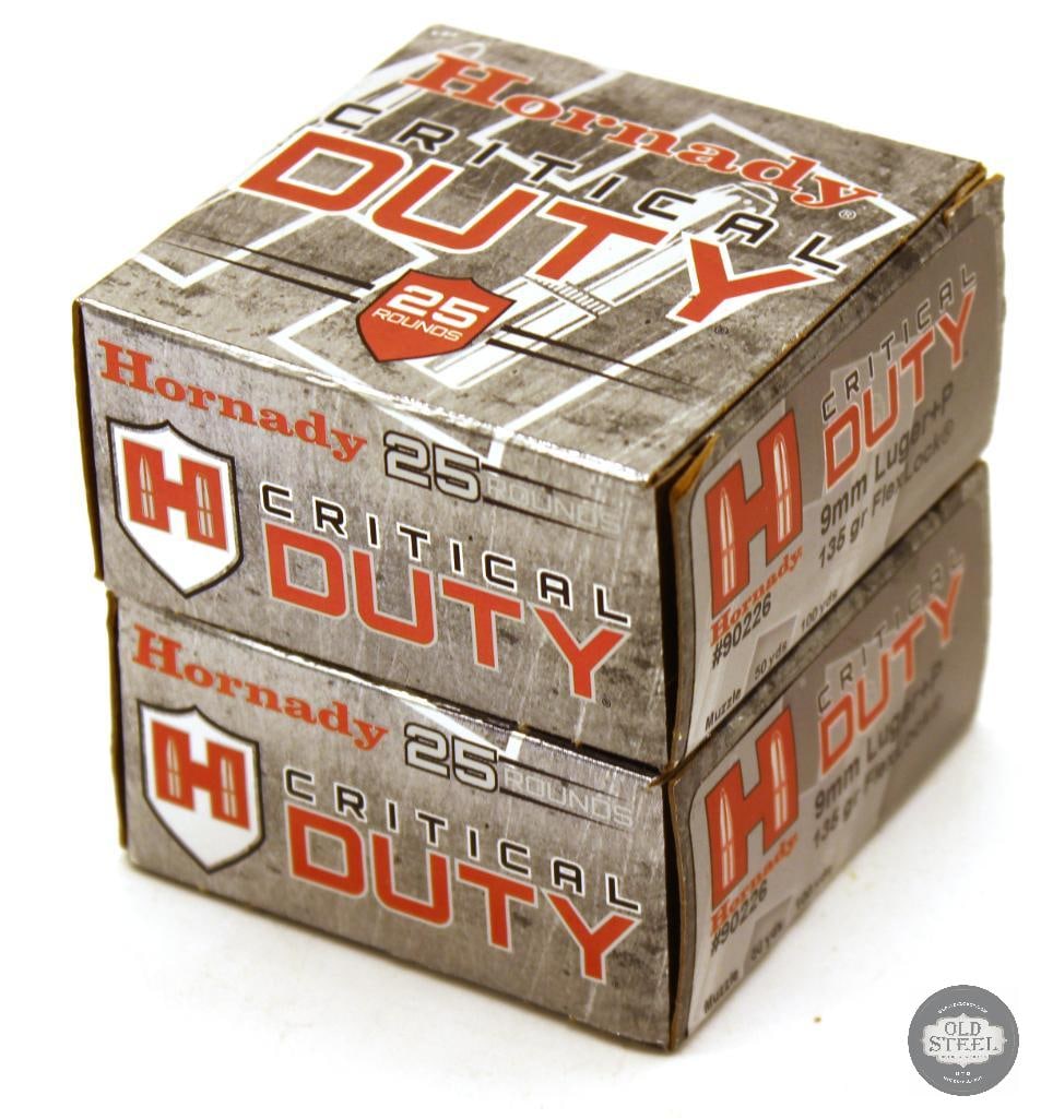50rds Hornady Critical Duty 9mm Luger +P 135gr FlexLock Ammunition: 50rds Hornady Critical Duty 9mm Luger +P 135gr FlexLock Ammunition THIS ITEM IS AS PICTURED WITH NO FURTHER ATTACHMENTS. ALL SALES ARE FINAL. PLEASE REFER TO THE AUCTION DESCRIPTION, LOT