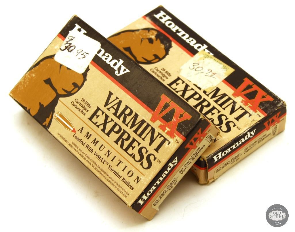 40rds Hornady VX 22-250 REM Ammunition: One box is 20rds of 55gr and the other is 20rds of 40gr. THIS ITEM IS AS PICTURED WITH NO FURTHER ATTACHMENTS. ALL SALES ARE FINAL. PLEASE REFER TO TH