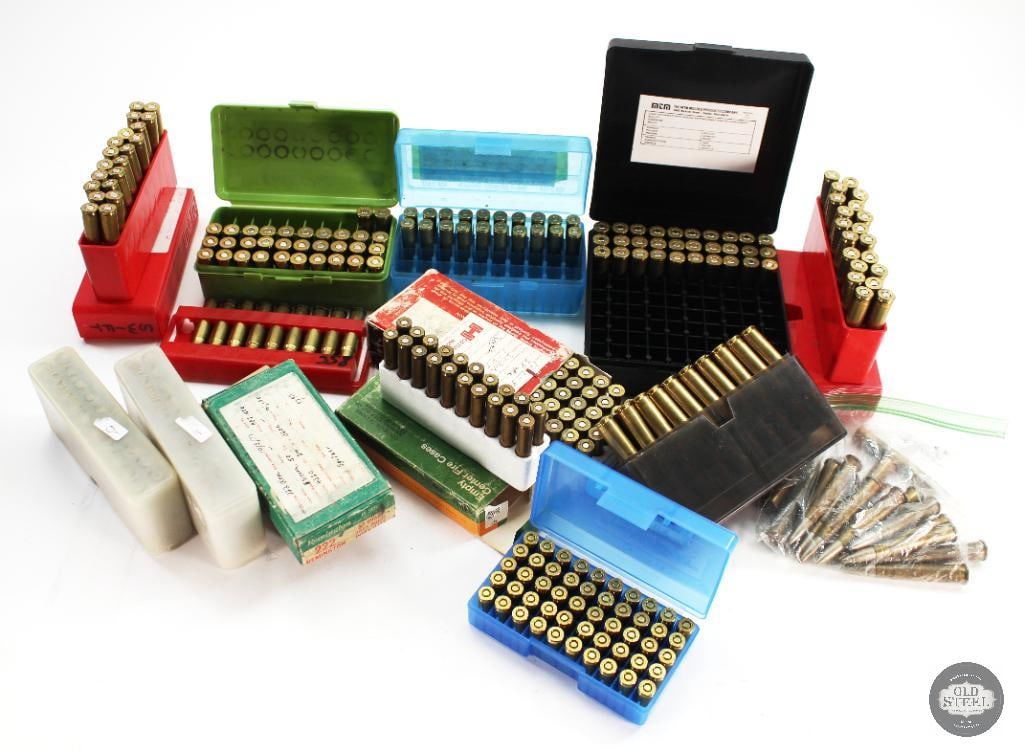 Bulk Lot of Various Caliber Reloads: 40rds 220 Swift 20rds 204 Ruger 50rds 380 Auto 40rds 30-30 WIN 16rds 303 Brit 20rds 6.5x55 20rds 221 Remington Fire Ball 50rds 38 SPL 9rds 358 WIN 4rds + 12 Spent Cases - 222 Rem 62rds 41