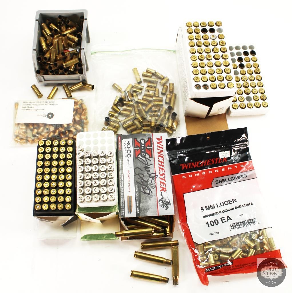 Mixed Lot of Spent Cartridge Cases - 9mm, 30-06, 38 SPL: Mixed Lot of Spent Cartridge Cases - 9mm, 30-06, 38 SPL THIS ITEM IS AS PICTURED WITH NO FURTHER ATTACHMENTS. ALL SALES ARE FINAL. PLEASE REFER TO THE AUCTION DESCRIPTION, LOT