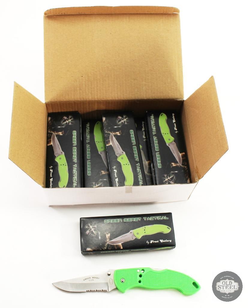 8 Pack Frost Cutlery Green Beret Tactical Folding Knives NIB: 8 Pack Frost Cutlery Green Beret Tactical Folding Knives NIB THIS ITEM IS AS PICTURED WITH NO FURTHER ATTACHMENTS. ALL SALES ARE FINAL. PLEASE REFER TO THE AUCTION DESCRIPTION, LOT