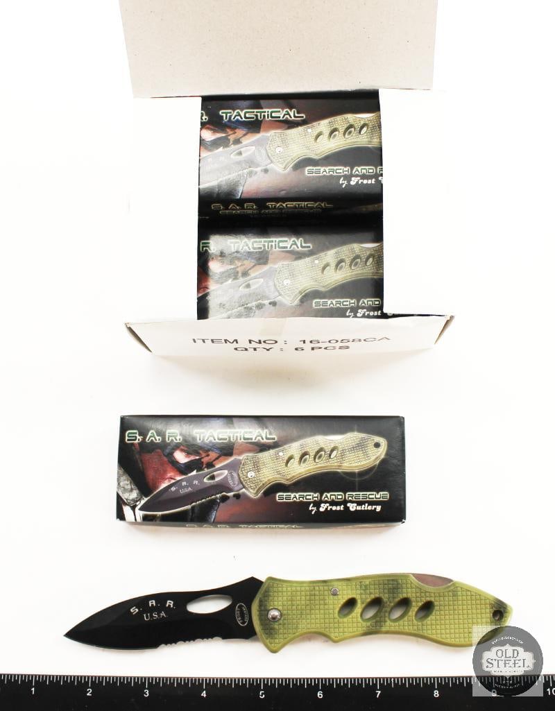 6 Pack Frost Cutlery Search and Rescue Tactical Folding Knives NIB: 6 Pack Frost Cutlery Search and Rescue Tactical Folding Knives NIB THIS ITEM IS AS PICTURED WITH NO FURTHER ATTACHMENTS. ALL SALES ARE FINAL. PLEASE REFER TO THE AUCTION DESCRIPTION, LOT