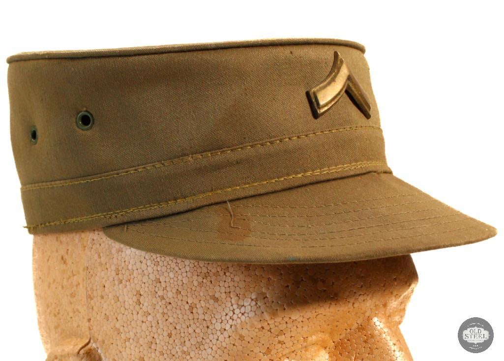 Original US Army Spring up Officers Cap: Original US Army Spring up Cap, With Private Second class brass insignia on the face of the cap. Shows authentic signs of issue and light field use. THIS ITEM IS AS PICTURED WITH NO