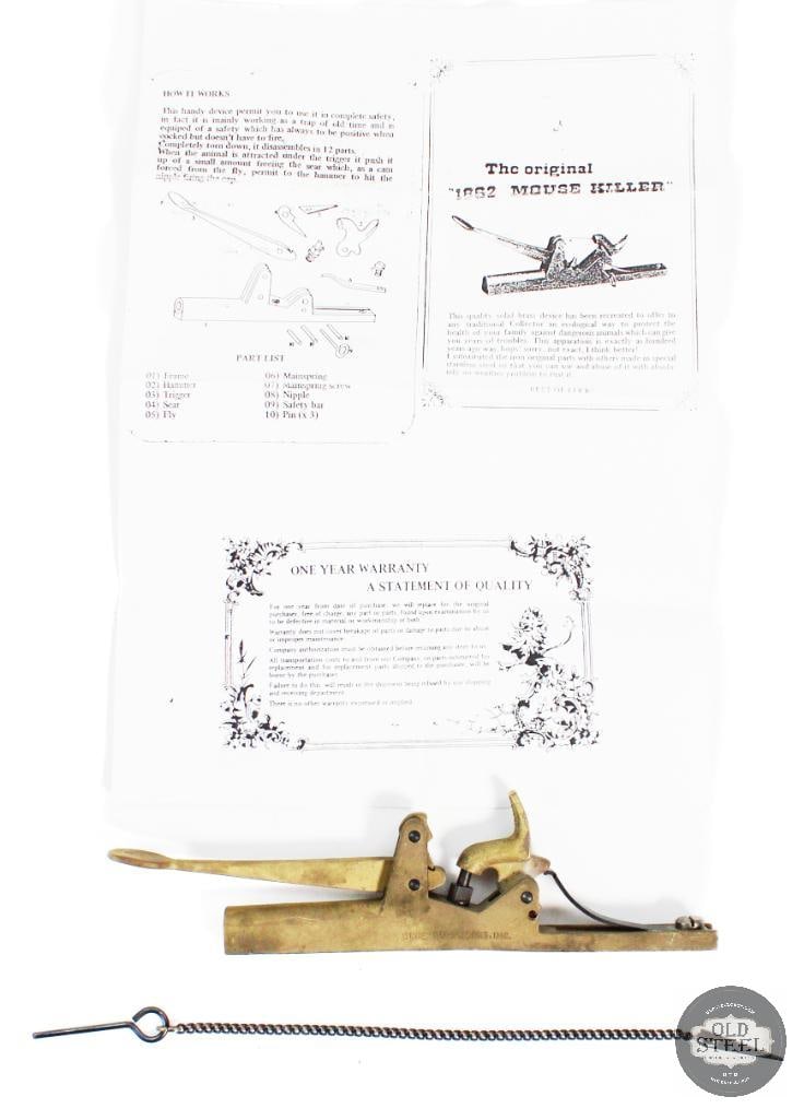 The Original 1862 Mouse Killer Mfg. By Dixie Gun works Inc.: The Original 1862 Mouse Killer Mfg. By Dixie Gun works Inc. Brass components, steel pins, spring, and nipple. Comes with information sheet. THIS ITEM IS AS PICTURED WITH NO FURTHER