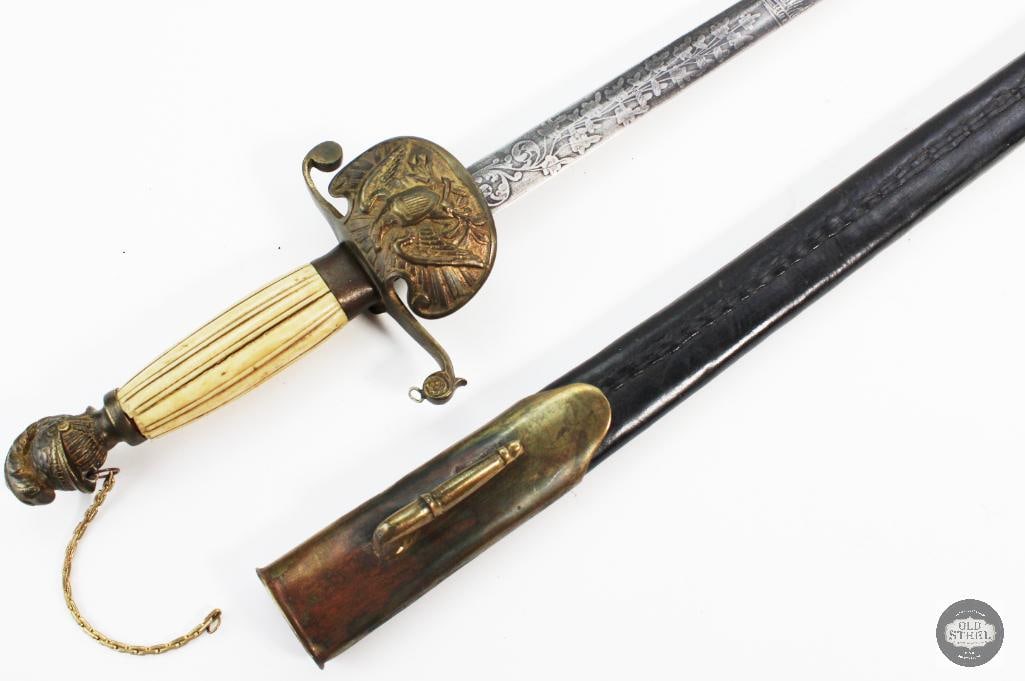 U.S. Militia Staff Officers Parade Sword W/ Bone Grips & Scabbard (1 of 11)
