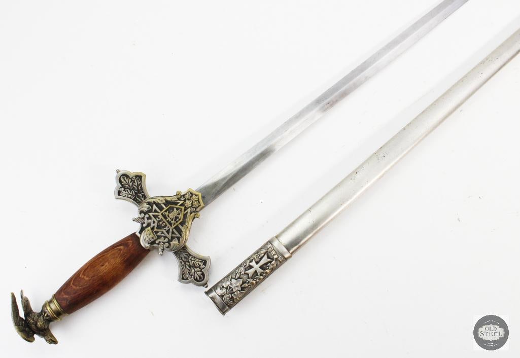 Knights of Columbus Parade Sword With Scabbard - 28 Inch Blade - 12