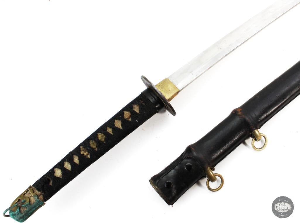 Original Japanese Katana With Scabbard - 25 Inch Blade - Leather Wrapped Scabbard - 14