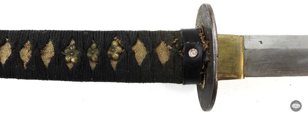 Original Japanese Katana With Scabbard - 25 Inch Blade - Leather Wrapped Scabbard - 6