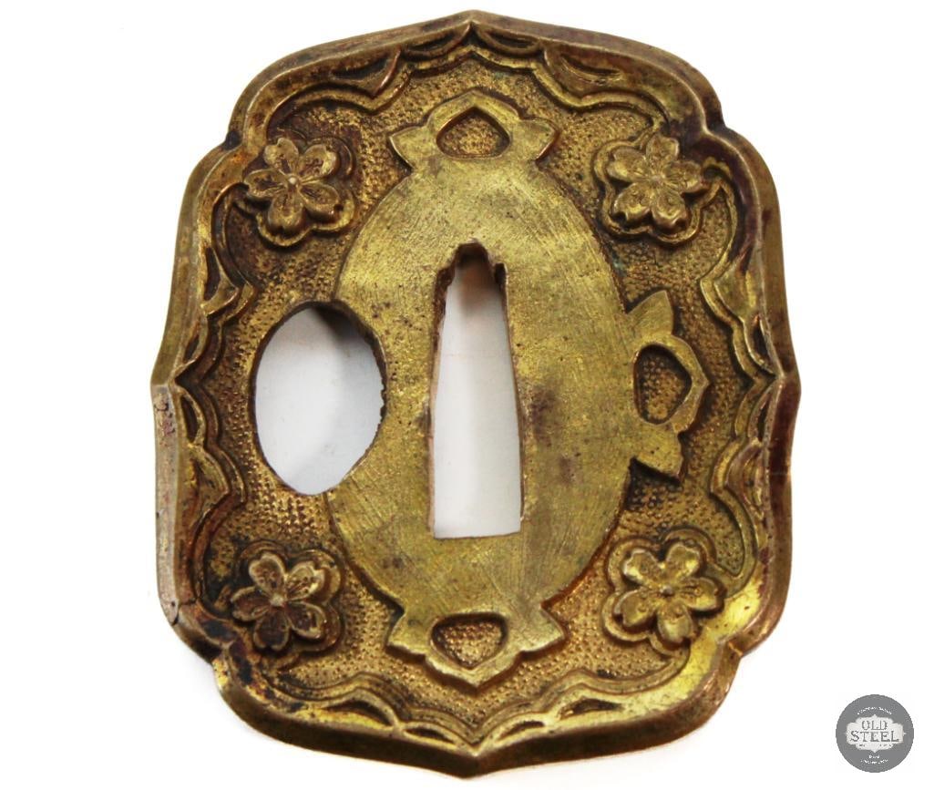 Original Japanese Brass Tsuba - Chrysanthemum Design - 3