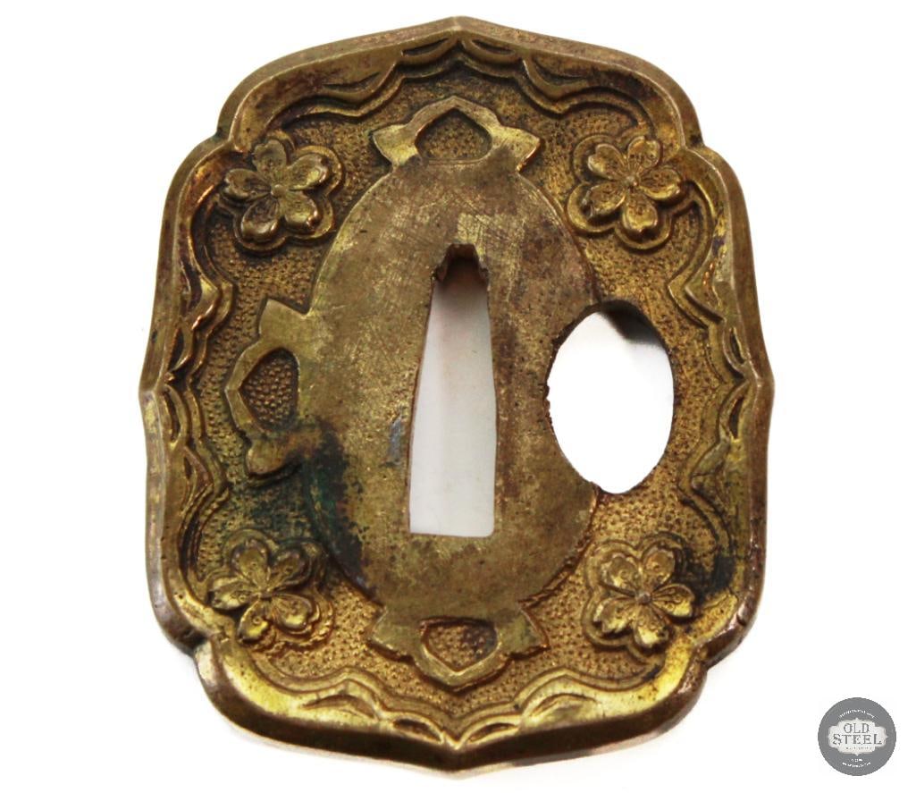 Original Japanese Brass Tsuba - Chrysanthemum Design - 4