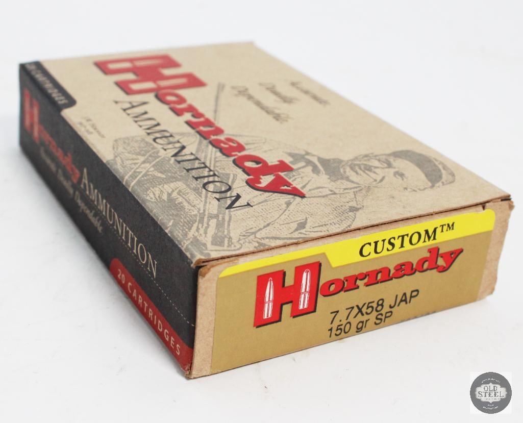 20 Rounds - Hornady Custom 7.7 Japanese 150 Grain: 20 Rounds - Hornady Custom 7.7 Japanese 150 Grain THIS ITEM IS AS PICTURED WITH NO FURTHER ATTACHMENTS. ALL SALES ARE FINAL. PLEASE REFER TO THE AUCTION DESCRIPTION, LOT
