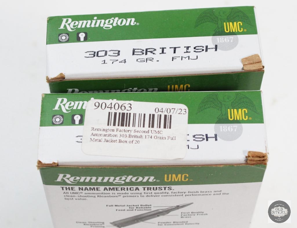 40 Rounds -Remington UMC 303 British 174 Grain FMJ: 40 Rounds -Remington UMC 303 British 174 Grain FMJ THIS ITEM IS AS PICTURED WITH NO FURTHER ATTACHMENTS. ALL SALES ARE FINAL. PLEASE REFER TO THE AUCTION DESCRIPTION, LOT