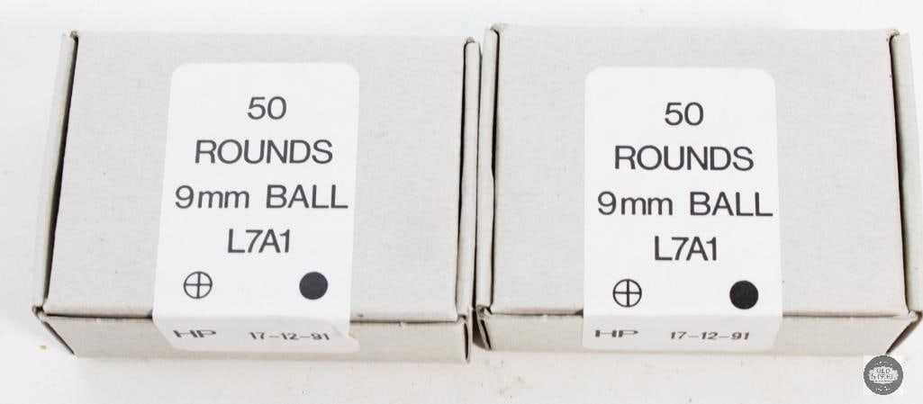 100 Rounds - 9mm Ball Ammo L7A1: 100 Rounds - 9mm Ball Ammo L7A1 THIS ITEM IS AS PICTURED WITH NO FURTHER ATTACHMENTS. ALL SALES ARE FINAL. PLEASE REFER TO THE AUCTION DESCRIPTION, LO