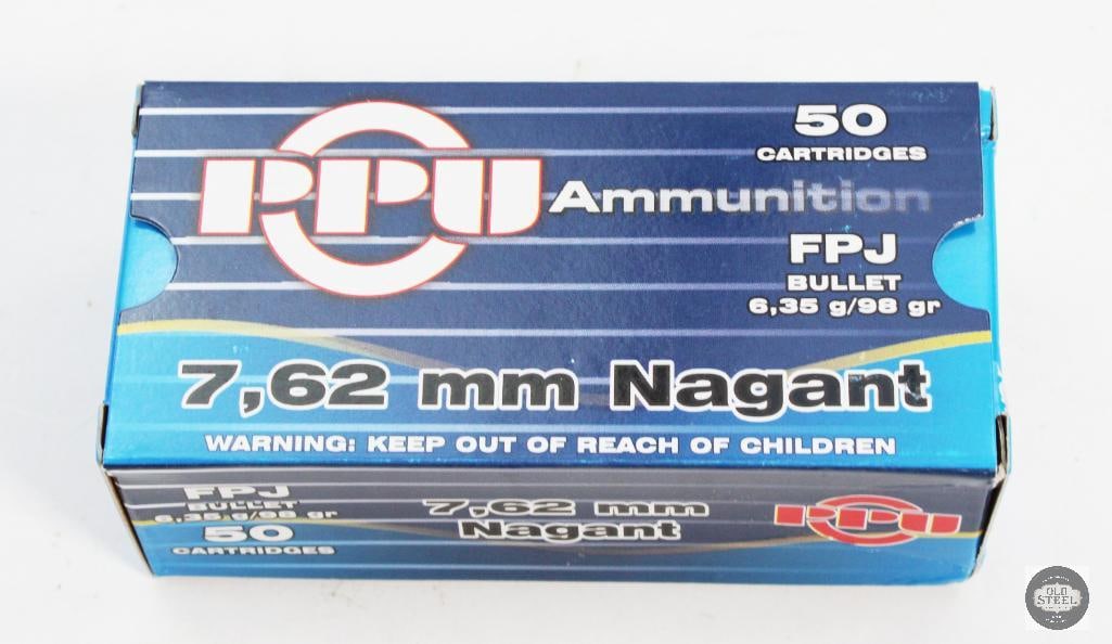 50 Rounds - 7.62 Nagant Ammo PPU 98 Grain: 50 Rounds - 7.62 Nagant Ammo PPU 98 Grain THIS ITEM IS AS PICTURED WITH NO FURTHER ATTACHMENTS. ALL SALES ARE FINAL. PLEASE REFER TO THE AUCTION DESCRIPTION, LOT #1 DESCRIPTION AND