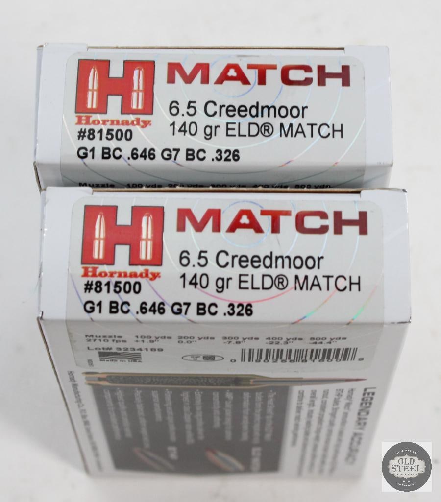 40 Rounds - Hornady Match 6.5 Creedmoor 140 Grain Ammo: 40 Rounds - Hornady Match 6.5 Creedmoor 140 Grain Ammo THIS ITEM IS AS PICTURED WITH NO FURTHER ATTACHMENTS. ALL SALES ARE FINAL. PLEASE REFER TO THE AUCTION DESCRIPTION, LOT