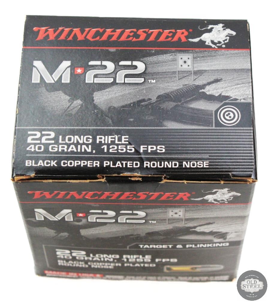 500 Rounds - Winchester M22 22LR 40 Grain Ammo: 500 Rounds - Winchester M22 22LR 40 Grain Ammo THIS ITEM IS AS PICTURED WITH NO FURTHER ATTACHMENTS. ALL SALES ARE FINAL. PLEASE REFER TO THE AUCTION DESCRIPTION, LOT #1 DESCRIPTION