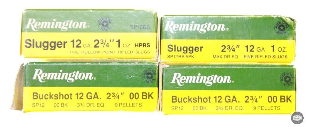 4 Boxes Remington 12ga 2-3/4in Shotshell Ammunition - Buck/Slug - 20rds - 2