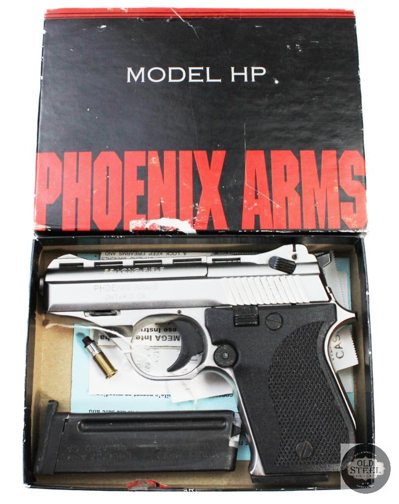 Phoenix Arms HP 22 LR Pocket Pistol W/ Original Box Comes W/ Extra Magazine: Phoenix Arms HP 22 LR Pocket Pistol W/ Original Box Comes W/ Extra Magazine THIS ITEM IS AS PICTURED WITH NO FURTHER ATTACHMENTS. ALL SALES ARE FINAL. PLEASE REFER TO THE AUCTION